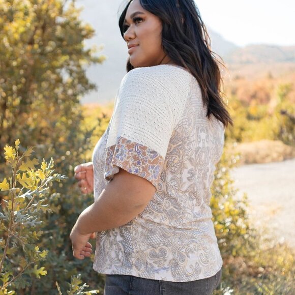 Ces Femme Cream & Tan Multipattern Knit Top - Picture 2 of 4